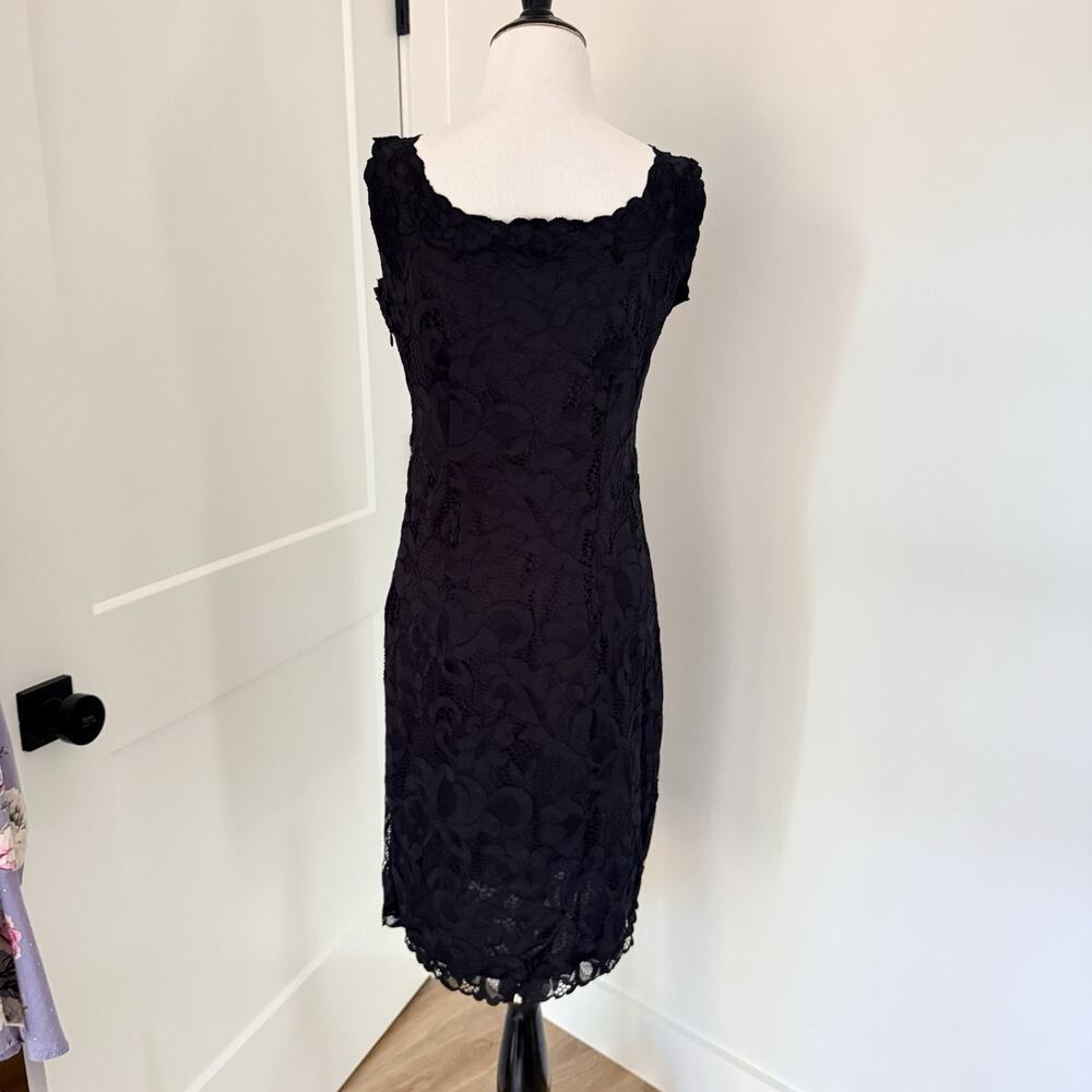 Josie Natori Black Lace Sheath Dress Womens 10 Sleeveless Stretch Bodycon LBD - Picture 9 of 14